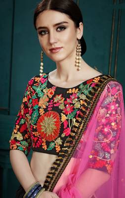 Marvelous Black & Pink Colored Thread & Sequins Embroidered Georgette Ghagra Choli 4