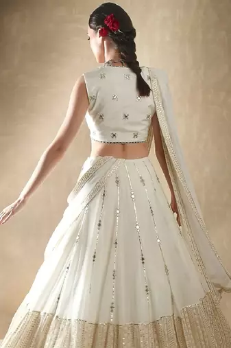 Delightful Off White zari and sequins embroidered Georgette indian Lehenga Choli dress