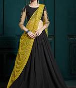 Black Thread And Glitter Sequins Embroidered Georgette Semi Stitched Lehenga Choli With Dupatta