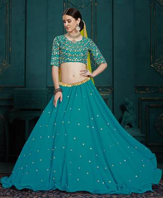 Mesmerizing Blue Colored Thread Embroidered Georgette Lehenga choli for wedding 2