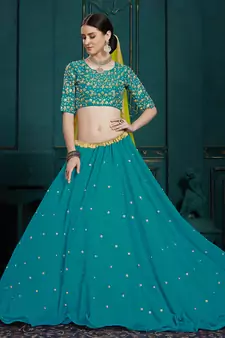 Mesmerizing Blue Colored Thread Embroidered Georgette Lehenga choli for wedding
