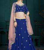 Navy Blue Zari And Sequins Embroidered Georgette Semi Stitched bridal lehenga