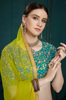 Mesmerizing Blue Colored Thread Embroidered Georgette Lehenga choli for wedding