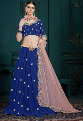 Navy Blue Zari And Sequins Embroidered Georgette Semi Stitched bridal lehenga 2