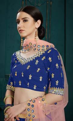 Navy Blue Zari And Sequins Embroidered Georgette Semi Stitched bridal lehenga 3