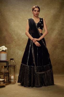 Glamorous Black Sequins Embroidered Georgette latest designs indian designer wedding lehenga choli dress 1