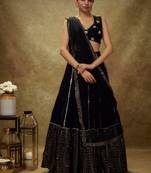 Glamorous Black Sequins Embroidered Georgette latest designs indian designer wedding lehenga choli dress