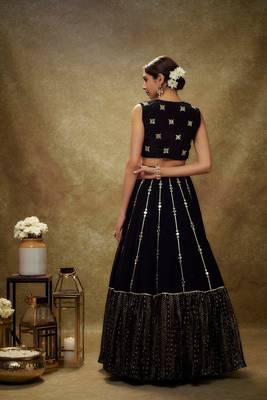 Glamorous Black Sequins Embroidered Georgette latest designs indian designer wedding lehenga choli dress 3