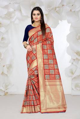 red woven banarasi saree with blouse 1