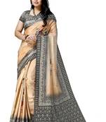 Peach printed tussar silk saree with blouse