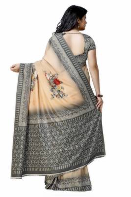 Peach printed tussar silk saree with blouse 2