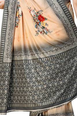 Peach printed tussar silk saree with blouse 3