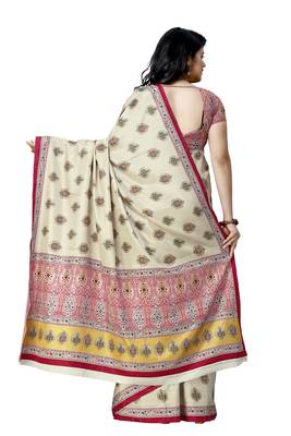 Beige printed tussar silk saree with blouse 2