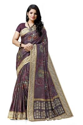 Magenta printed tussar silk saree with blouse 1