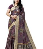 Magenta printed tussar silk saree with blouse