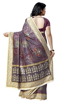 Magenta printed tussar silk saree with blouse 2