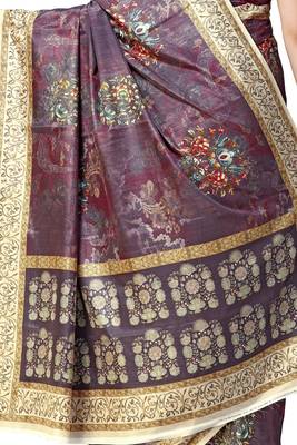 Magenta printed tussar silk saree with blouse 3