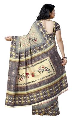Beige printed tussar silk saree with blouse 2