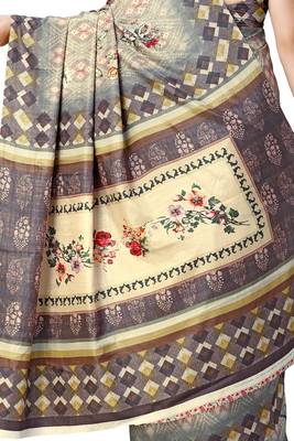 Beige printed tussar silk saree with blouse 3