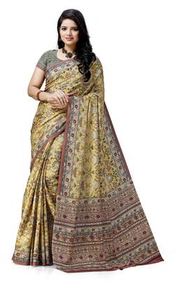 Beige printed tussar silk saree with blouse 1