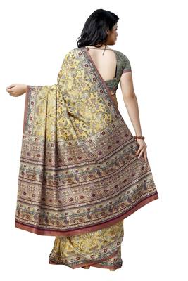 Beige printed tussar silk saree with blouse 2