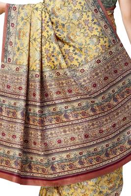 Beige printed tussar silk saree with blouse 3