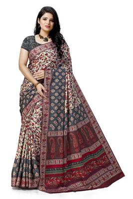 Multicolor printed tussar silk saree with blouse 1