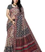 Multicolor printed tussar silk saree with blouse