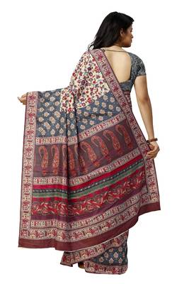 Multicolor printed tussar silk saree with blouse 2