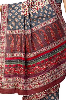 Multicolor printed tussar silk saree with blouse 3