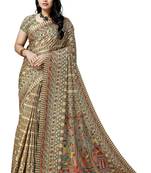 Beige printed tussar silk saree with blouse