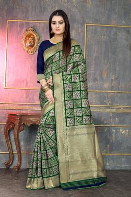 green woven banarasi saree with blouse 1