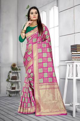 pink woven banarasi saree with blouse 1