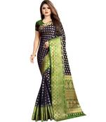 Navy blue woven art silk saree with blouse