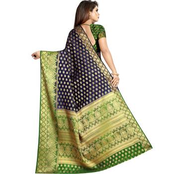 Navy blue woven art silk saree with blouse 2