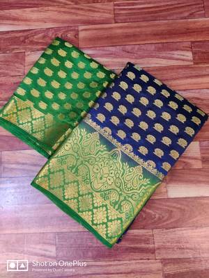 Navy blue woven art silk saree with blouse 3