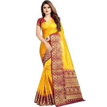 Mustard woven art silk saree with blouse 1