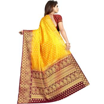 Mustard woven art silk saree with blouse 2