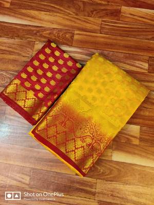 Mustard woven art silk saree with blouse 3