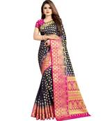 Navy blue woven art silk saree with blouse