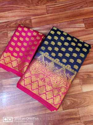Navy blue woven art silk saree with blouse 3