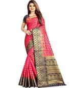 Pink woven art silk saree with blouse