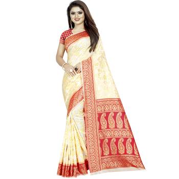 White woven art silk saree with blouse 1