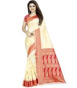 White woven art silk saree with blouse