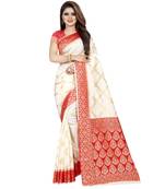 White woven art silk saree with blouse