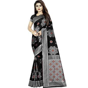 Black woven art silk saree with blouse 1