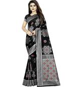 Black woven art silk saree with blouse
