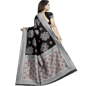 Black woven art silk saree with blouse 2