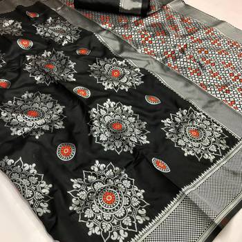 Black woven art silk saree with blouse 3