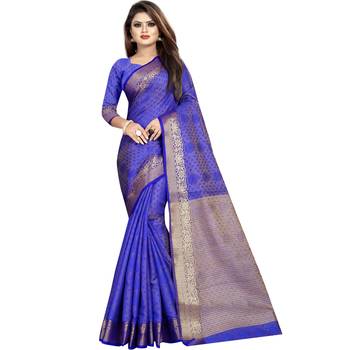 Blue woven tussar silk saree with blouse 1